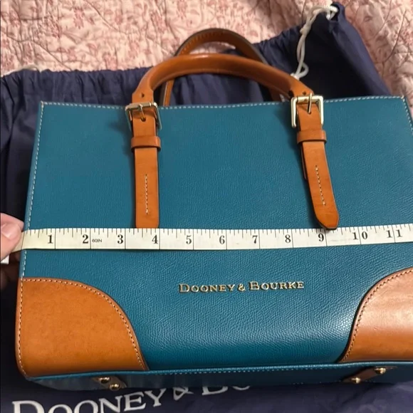 Dooney & Bourke Teal and Tan Leather Tote Bag - Picture 10 of 12